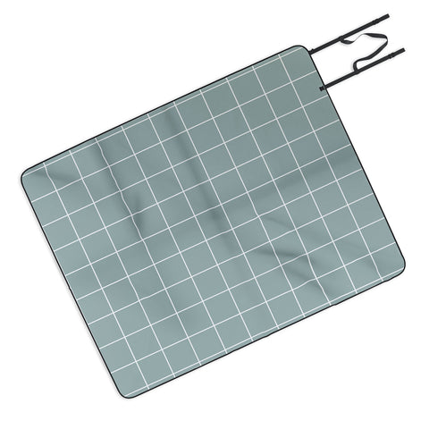 Cocoon Design Sage Green Retro Grid Pattern Picnic Blanket