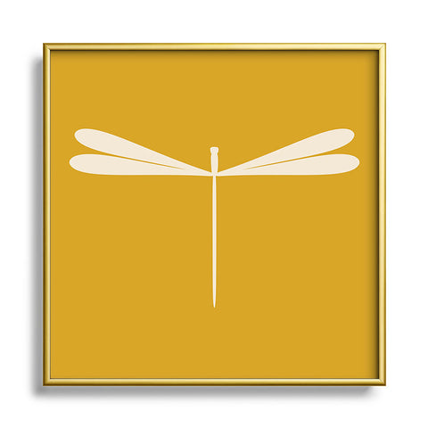Colour Poems Dragonfly Minimalism Yellow Square Metal Framed Art Print
