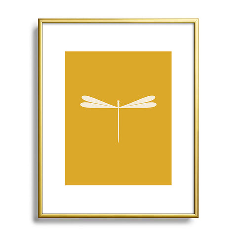 Colour Poems Dragonfly Minimalism Yellow Metal Framed Art Print