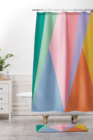 Colour Poems Geometric Triangles Spring Shower Curtain And Mat