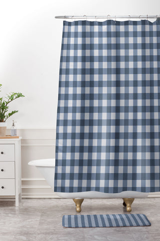 Colour Poems Gingham Pattern Classic Blue Shower Curtain And Mat