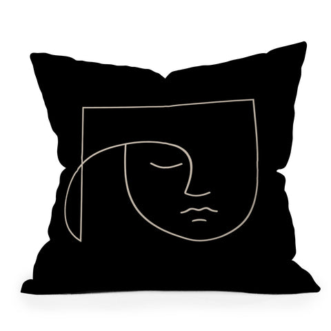 Colour Poems Minimal Line Portrait Black Outdoor Throw Pillow