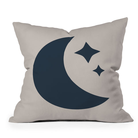 Colour Poems Moon and Stars Dark Blue Outdoor Throw Pillow