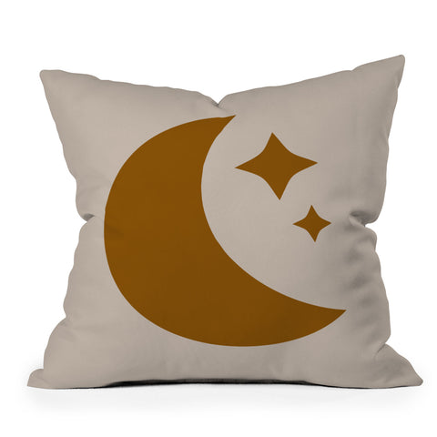 Colour Poems Moon and Stars Orange Outdoor Throw Pillow