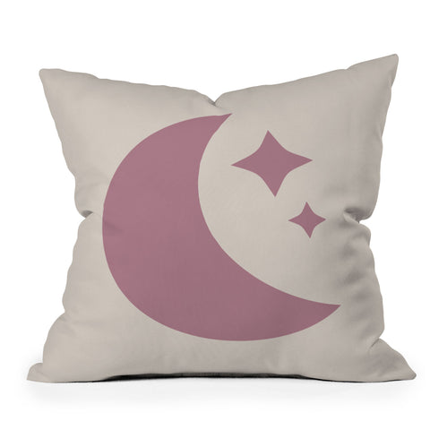 Colour Poems Moon and Stars Pink Outdoor Throw Pillow