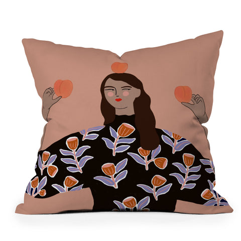 constanzaillustrates Peach Lady Outdoor Throw Pillow