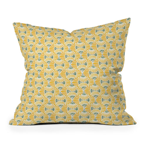 Cori Dantini yellow and turquoise scallops Outdoor Throw Pillow