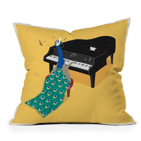 cory reid Piano Peacock Outdoor Throw Pillow