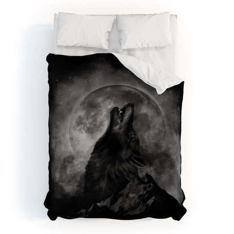 Creativemotions Black Wolf Howling Black White Duvet Cover