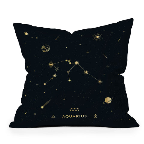 Cuss Yeah Designs Aquarius Constellation in Gold Outdoor Throw Pillow