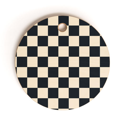 Cuss Yeah Designs Black Cream Checker Pattern Cutting Board Round