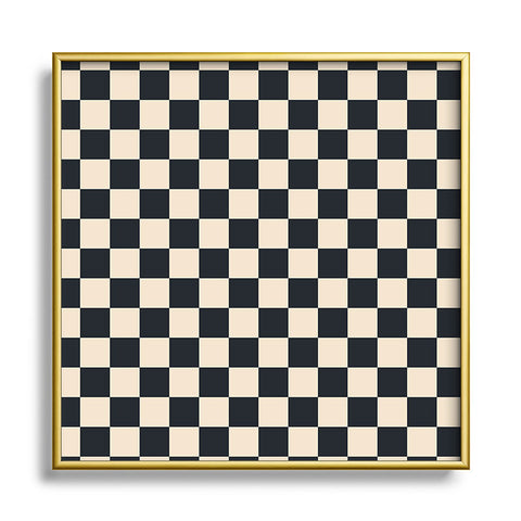 Cuss Yeah Designs Black Cream Checker Pattern Square Metal Framed Art Print