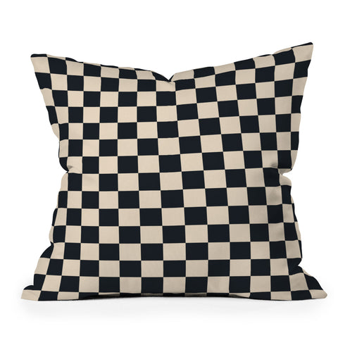 Cuss Yeah Designs Black Cream Checker Pattern Outdoor Throw Pillow