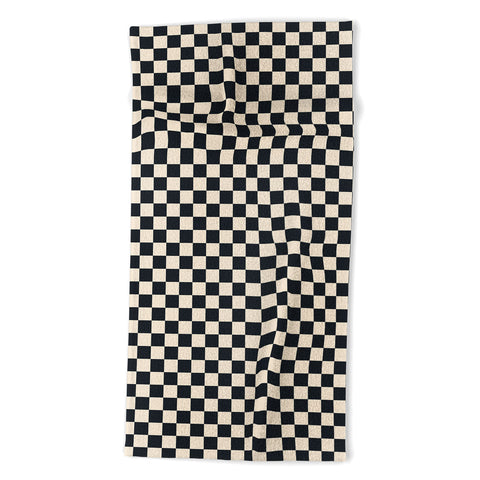 Cuss Yeah Designs Black Cream Checker Pattern Beach Towel