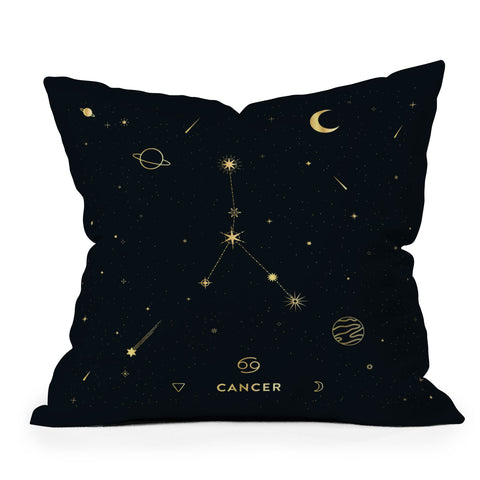 Cuss Yeah Designs Cancer Constellation in Gold Outdoor Throw Pillow