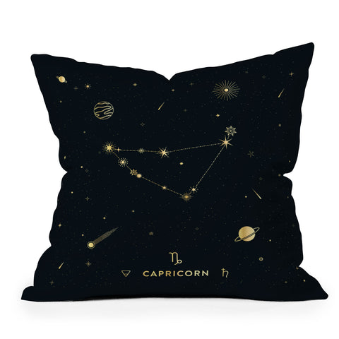 Cuss Yeah Designs Capricorn Constellation Gold Outdoor Throw Pillow