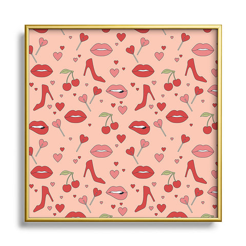 Cuss Yeah Designs Flirty Lips Pattern Square Metal Framed Art Print