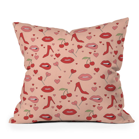 Cuss Yeah Designs Flirty Lips Pattern Throw Pillow