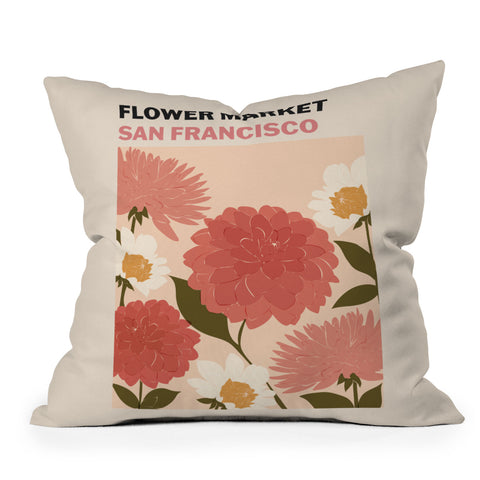 Cuss Yeah Designs Flower Market San Francisco Throw Pillow