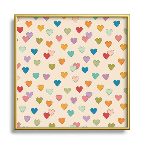 Cuss Yeah Designs Groovy Multicolored Hearts Square Metal Framed Art Print