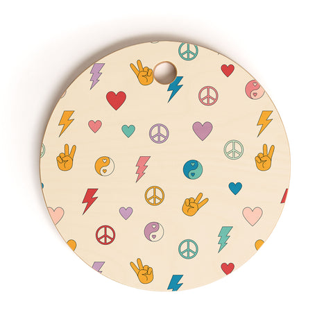 Cuss Yeah Designs Groovy Peace and Love Cutting Board Round