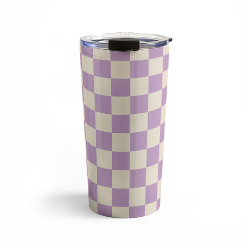 Cuss Yeah Designs Lavender Checker Pattern Travel Mug