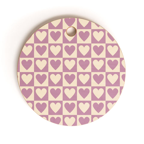 Cuss Yeah Designs Lavender Checkered Hearts Cutting Board Round