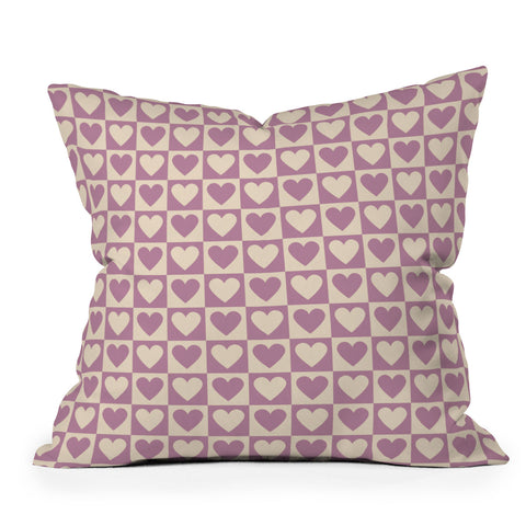 Cuss Yeah Designs Lavender Checkered Hearts Throw Pillow