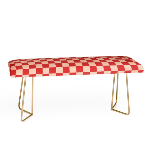 Cuss Yeah Designs Red and Pink Checker Pattern Bench