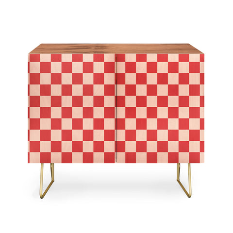 Cuss Yeah Designs Red and Pink Checker Pattern Credenza