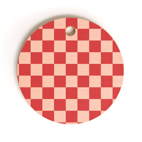 Cuss Yeah Designs Red and Pink Checker Pattern Cutting Board Round