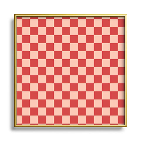 Cuss Yeah Designs Red and Pink Checker Pattern Square Metal Framed Art Print