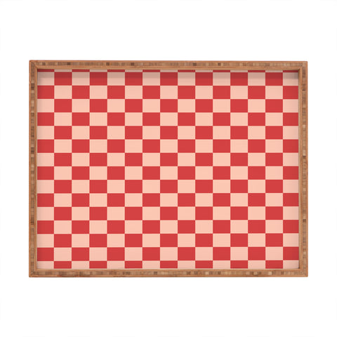 Cuss Yeah Designs Red and Pink Checker Pattern Rectangular Tray