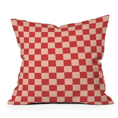 Cuss Yeah Designs Red and Pink Checker Pattern Throw Pillow