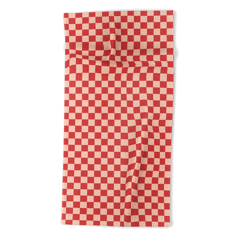 Cuss Yeah Designs Red and Pink Checker Pattern Beach Towel