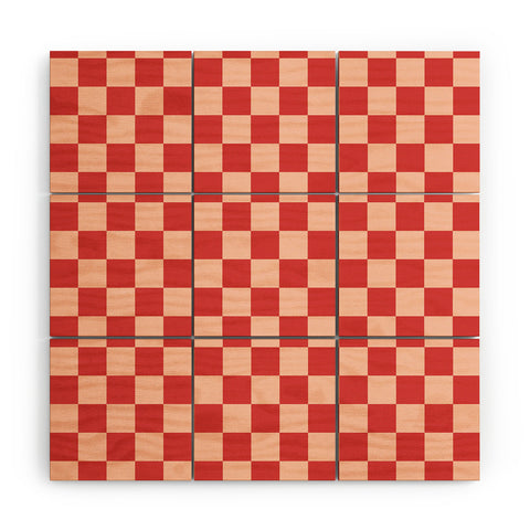 Cuss Yeah Designs Red and Pink Checker Pattern Wood Wall Mural