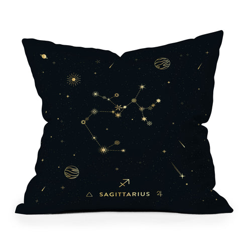 Cuss Yeah Designs Sagittarius Constellation Gold Outdoor Throw Pillow