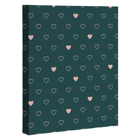 Cuss Yeah Designs Small Pink Hearts on Green Art Canvas