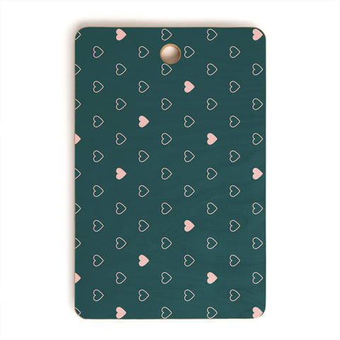 Cuss Yeah Designs Small Pink Hearts on Green Cutting Board Rectangle