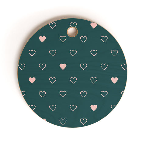 Cuss Yeah Designs Small Pink Hearts on Green Cutting Board Round
