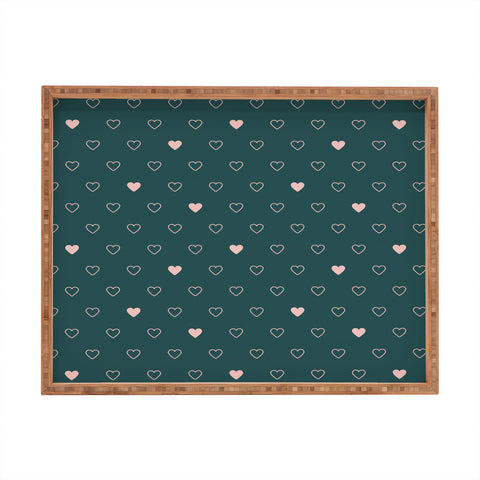 Cuss Yeah Designs Small Pink Hearts on Green Rectangular Tray