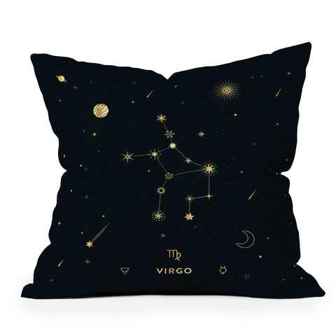 Cuss Yeah Designs Virgo Constellation in Gold Outdoor Throw Pillow