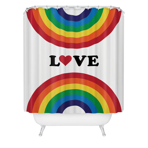 CynthiaF 70s Love Rainbow Shower Curtain