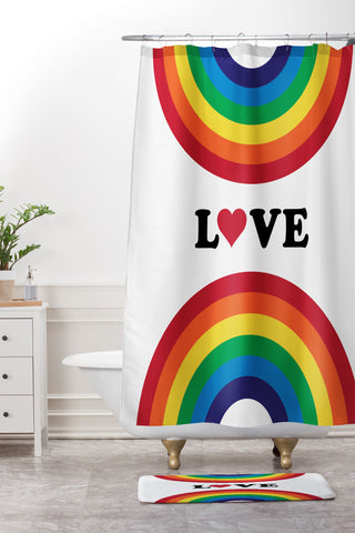 CynthiaF 70s Love Rainbow Shower Curtain And Mat