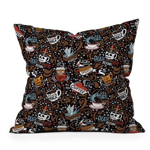 CynthiaF Brewed and Tattooed Outdoor Throw Pillow