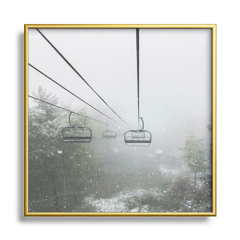 Dagmar Pels Ski Lift Snow in Foggy Forest Square Metal Framed Art Print