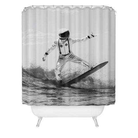 Dagmar Pels Space Surfer Black And White Shower Curtain