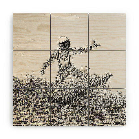 Dagmar Pels Space Surfer Black And White Wood Wall Mural