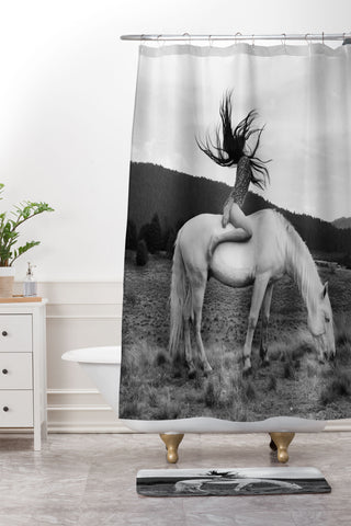 Dagmar Pels Wild Horse Girl Black Shower Curtain And Mat