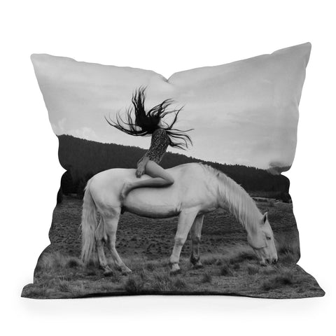 Dagmar Pels Wild Horse Girl Black Outdoor Throw Pillow